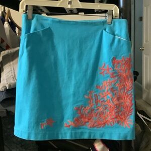 Lilly‎ Pulitzer Turquoise Roslyn Skirt with Coral Embroidery